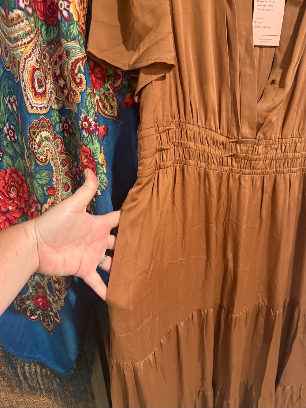 Quince Washable Silk Maxi Dress Copper Brown NWT - Picture 4 of 9